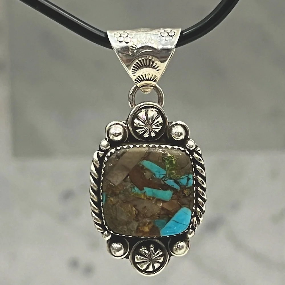 Sterling Silver Turquoise Large Pendant with Loop Choker - Picture 3 of 16